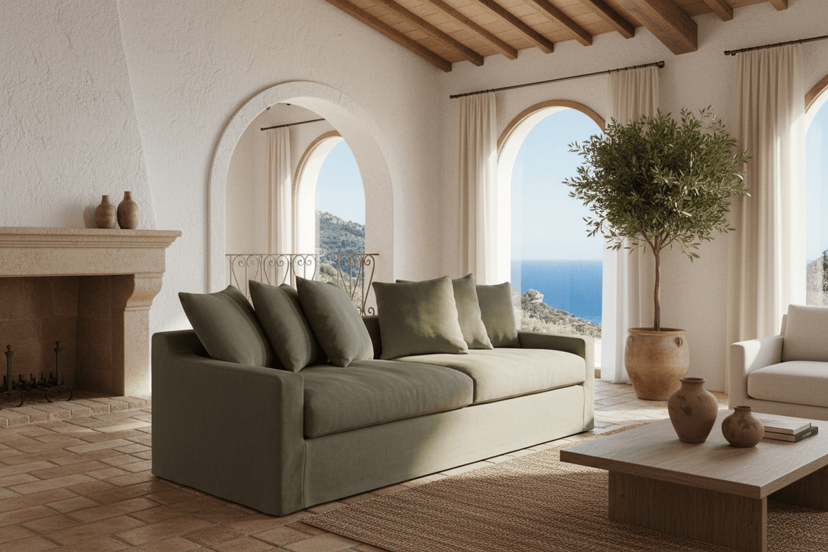 Lucca 3 Seater Slipcover Sofa - Olive