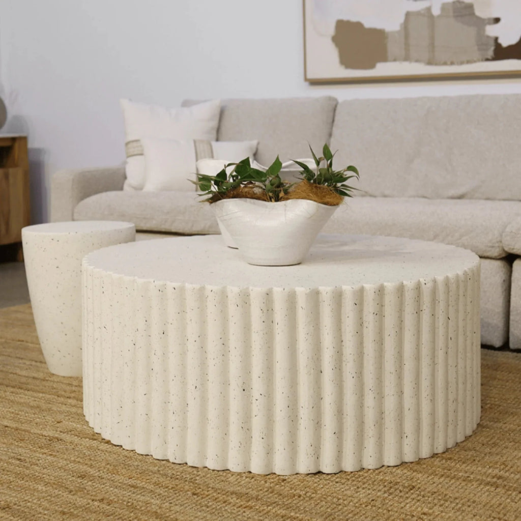 Lulu Ribbed MGO Round Coffee Table - White Fleck