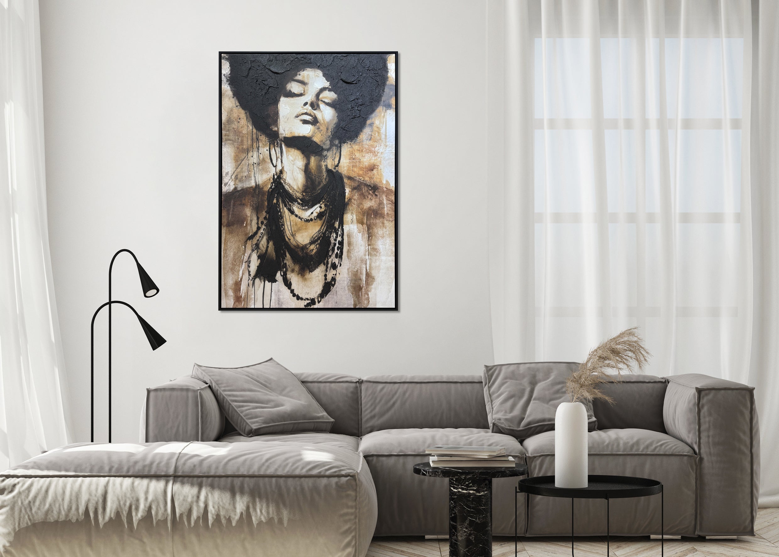 Me Being Afro Hand Painted Framed Canvas Wall Art