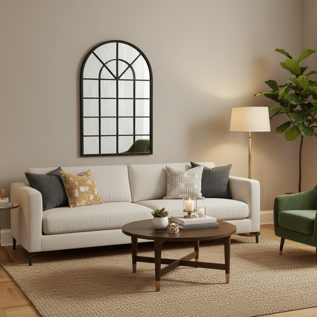 Metal Arch Mirror - Black Indoor/Outdoor