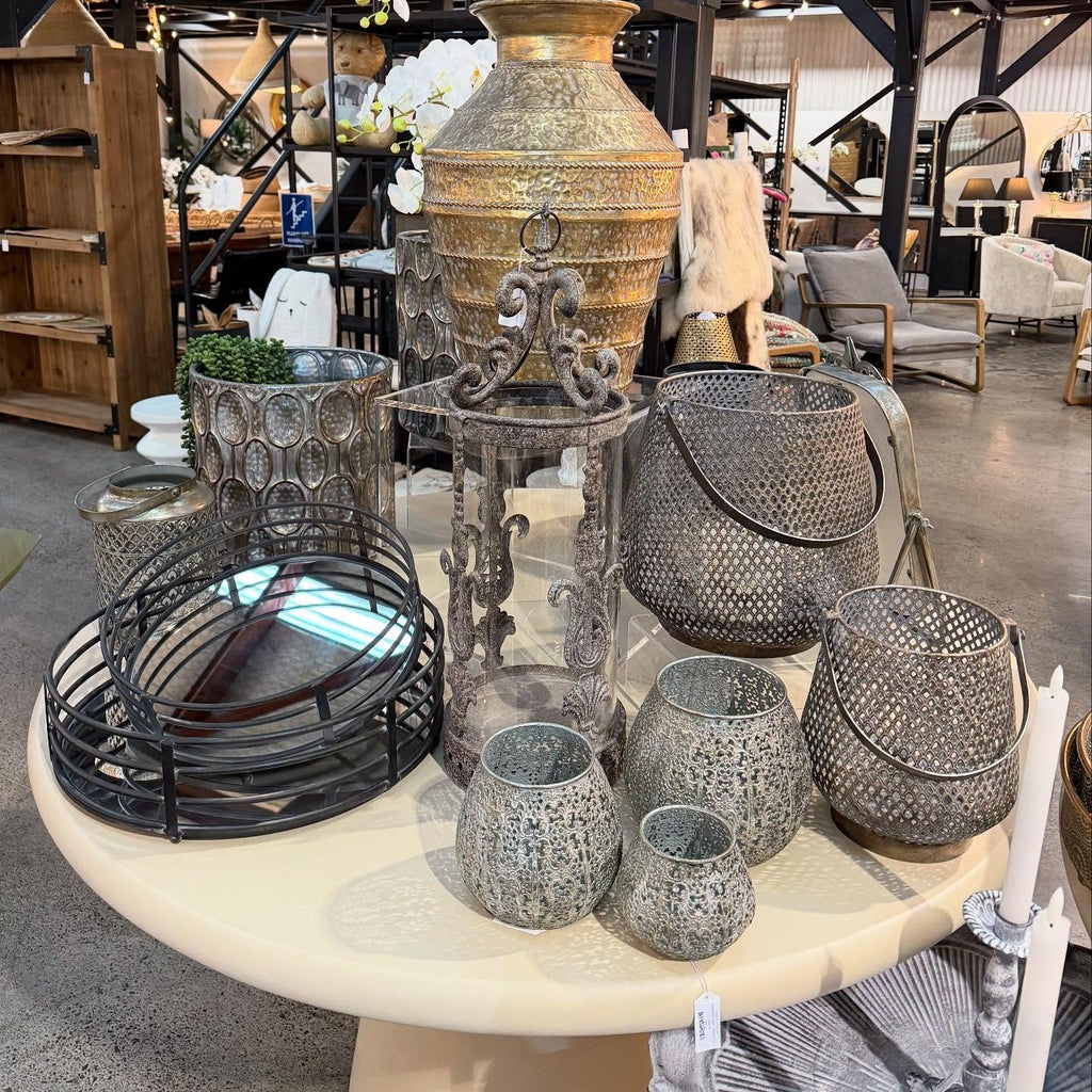 Metal French Lantern with Glass Insert