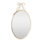 Oval Metal Wall Mirror with Bow - Gold