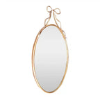 Oval Metal Wall Mirror with Bow - Gold