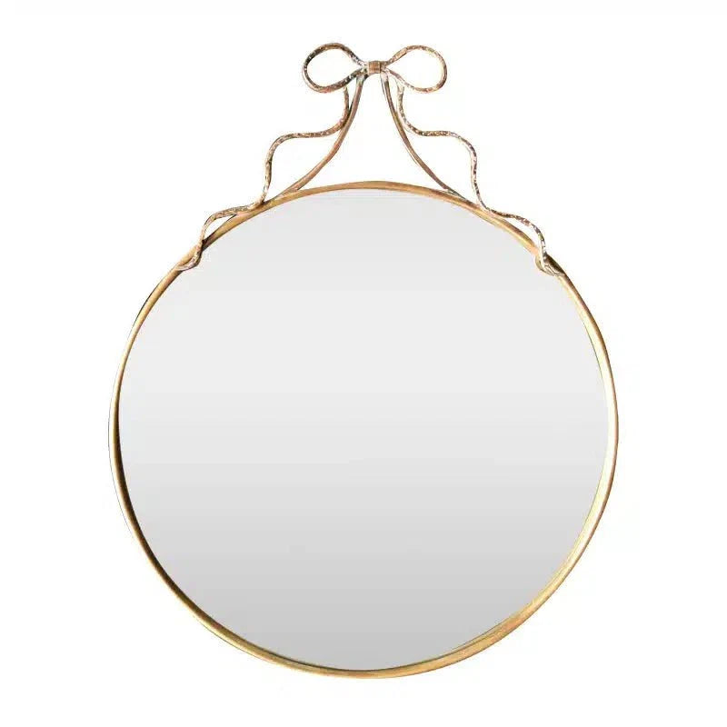 Round Metal Wall Mirror with Bow - Gold