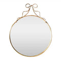 Round Metal Wall Mirror with Bow - Gold