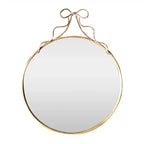 Round Metal Wall Mirror with Bow - Gold