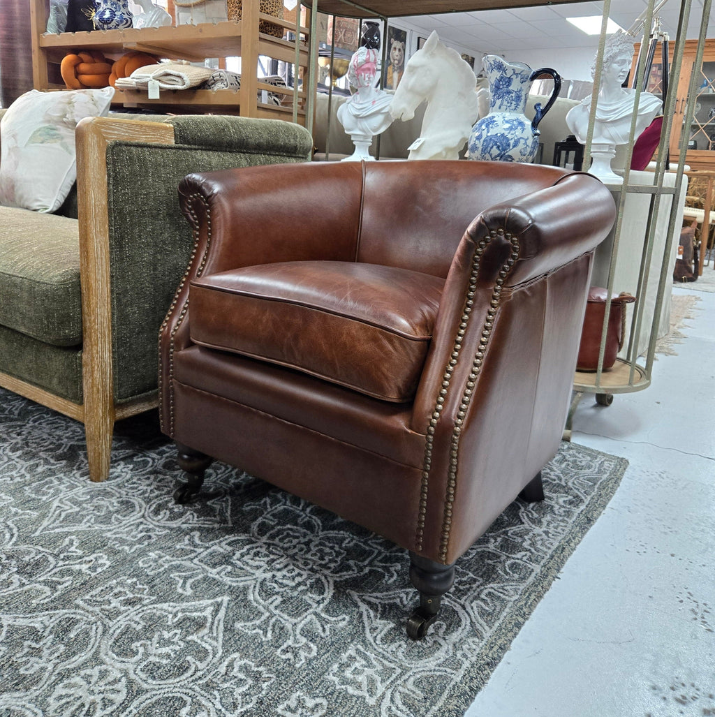 Mossberg Leather Tub Chair - Vintage Cigar