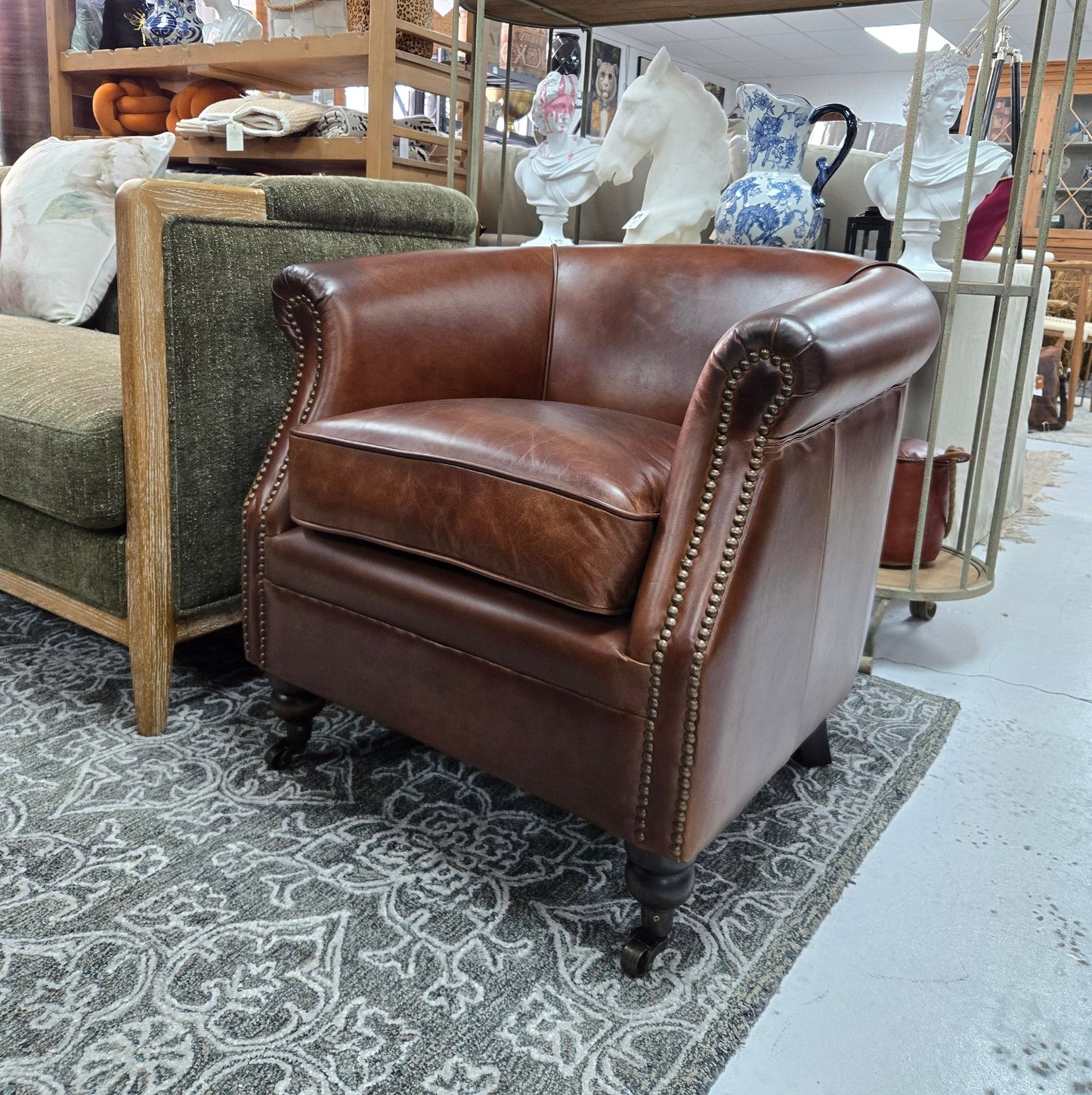 Mossberg Leather Tub Chair - Vintage Cigar