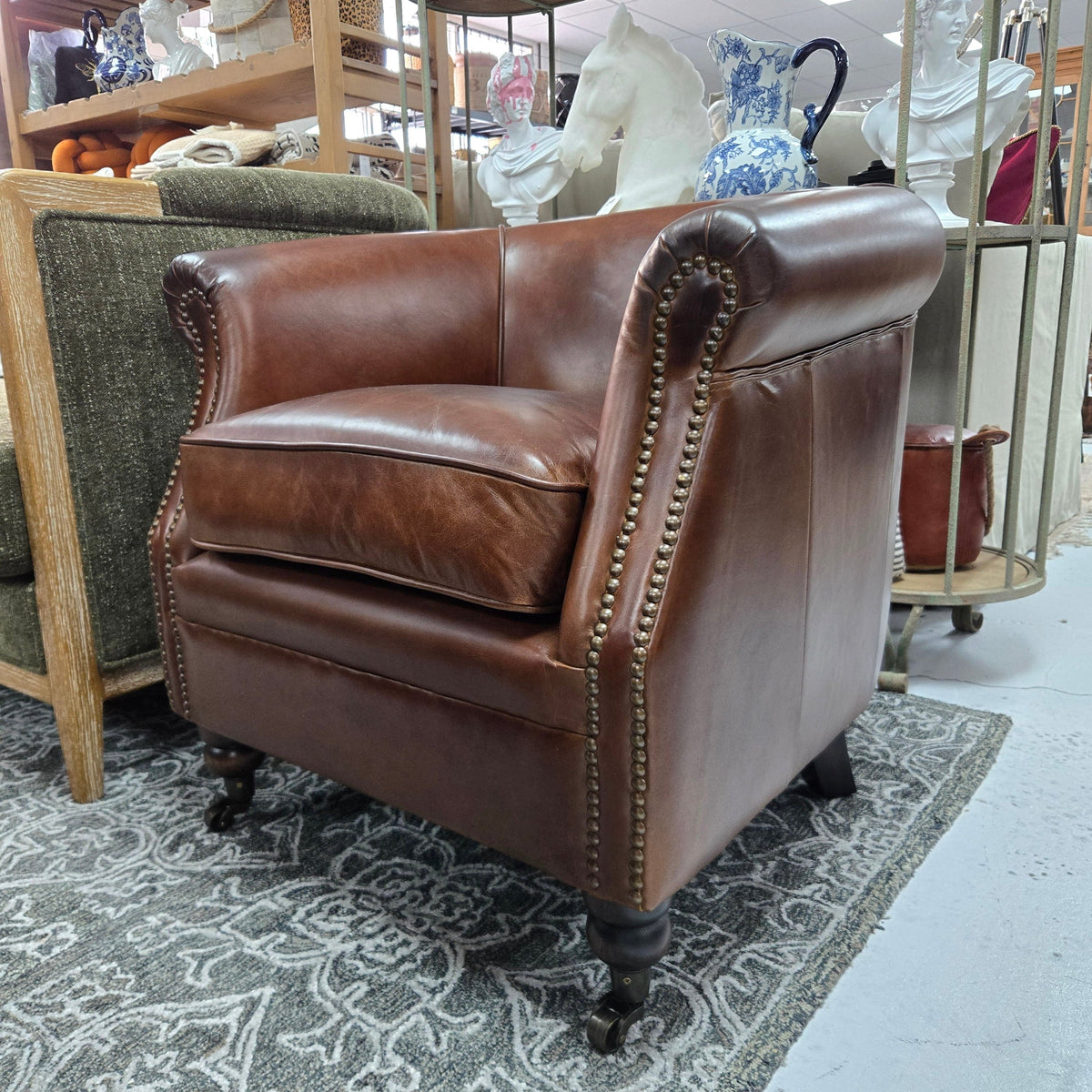Mossberg Leather Tub Chair - Vintage Cigar
