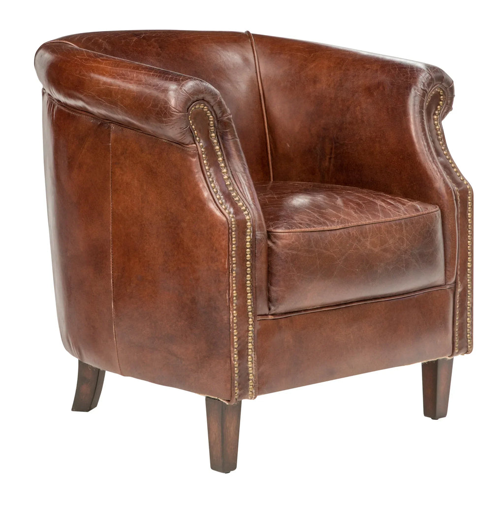 Mossberg Leather Tub Chair - Vintage Cigar