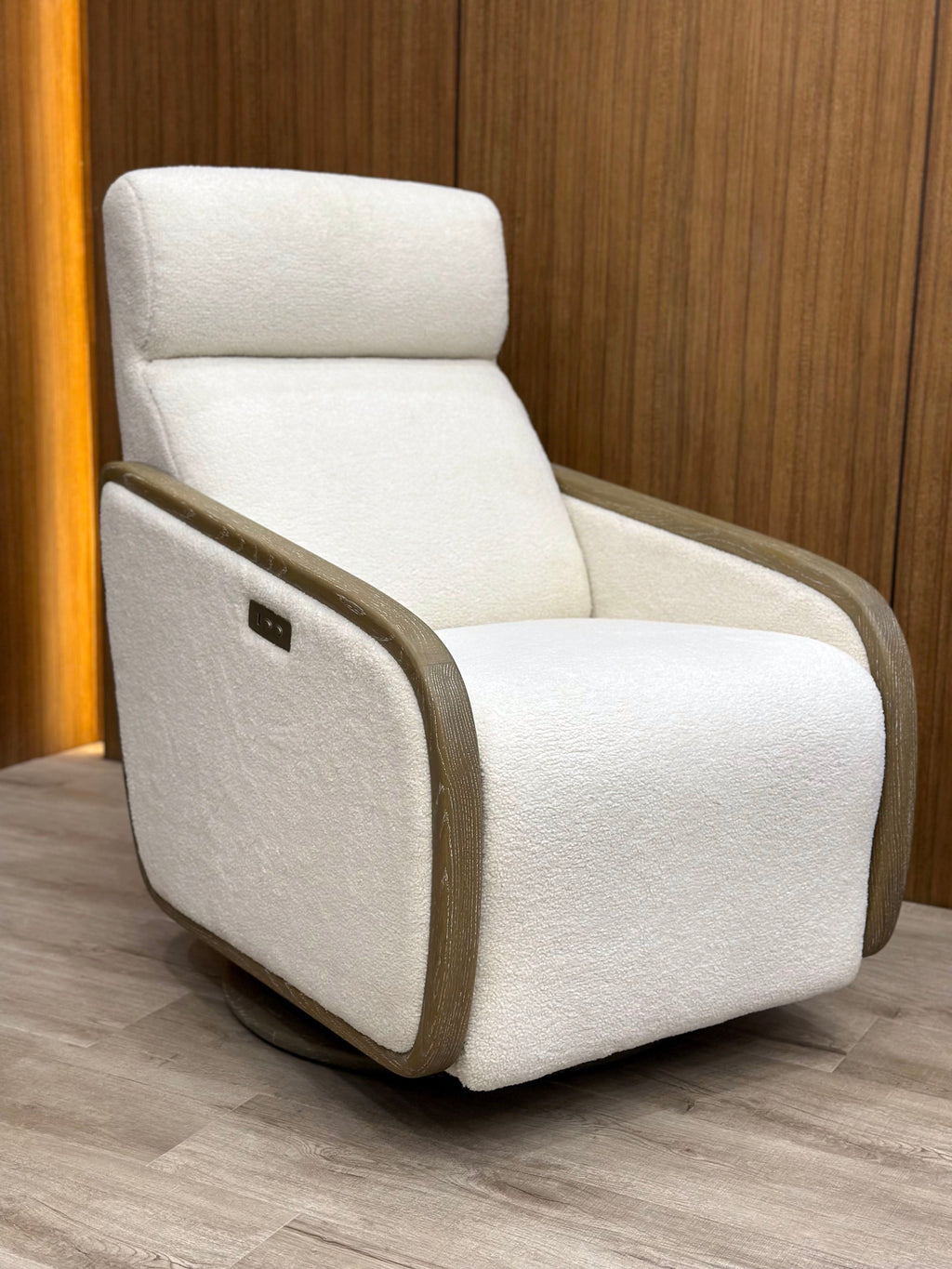Oakmount Electric Recliner & Swivel Chair - White & Natural