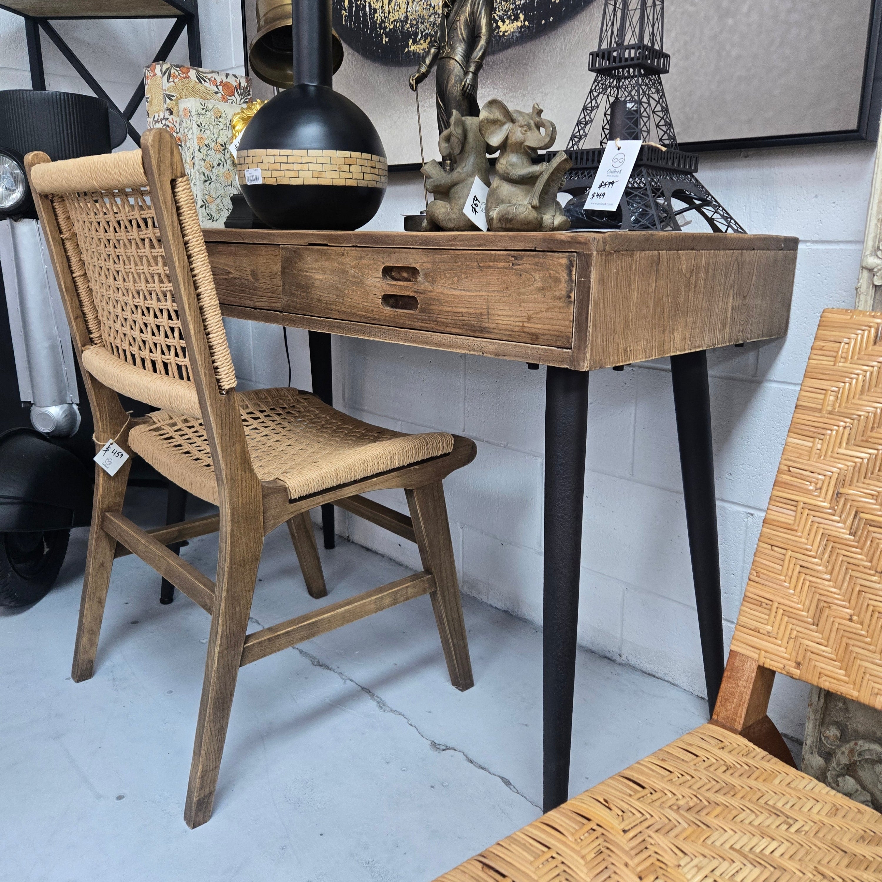 Old Elm 2 Drawer Writing Desk | Console Table