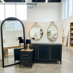 Oval Metal Wall Mirror with Bow - Gold