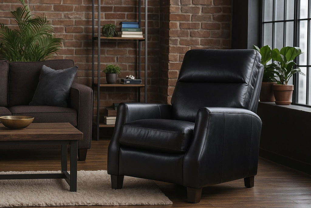 Pompei Aged Leather Recliner Chair - Belon Black