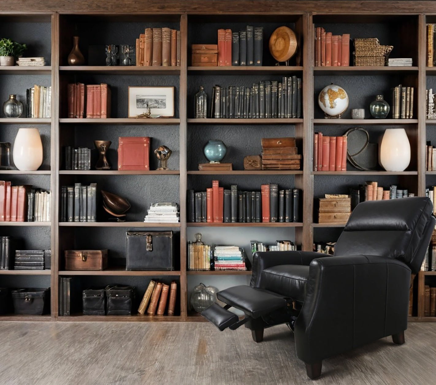 Pompei Aged Leather Recliner Chair - Belon Black
