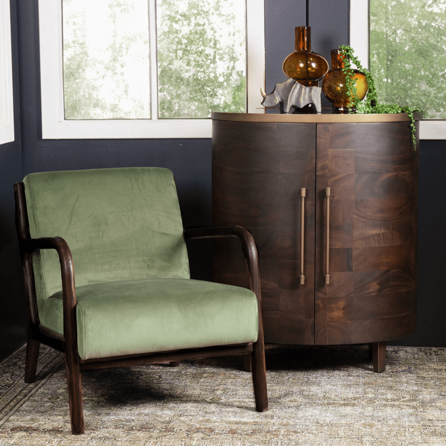 Renfrow Velvet Armchair - Olive