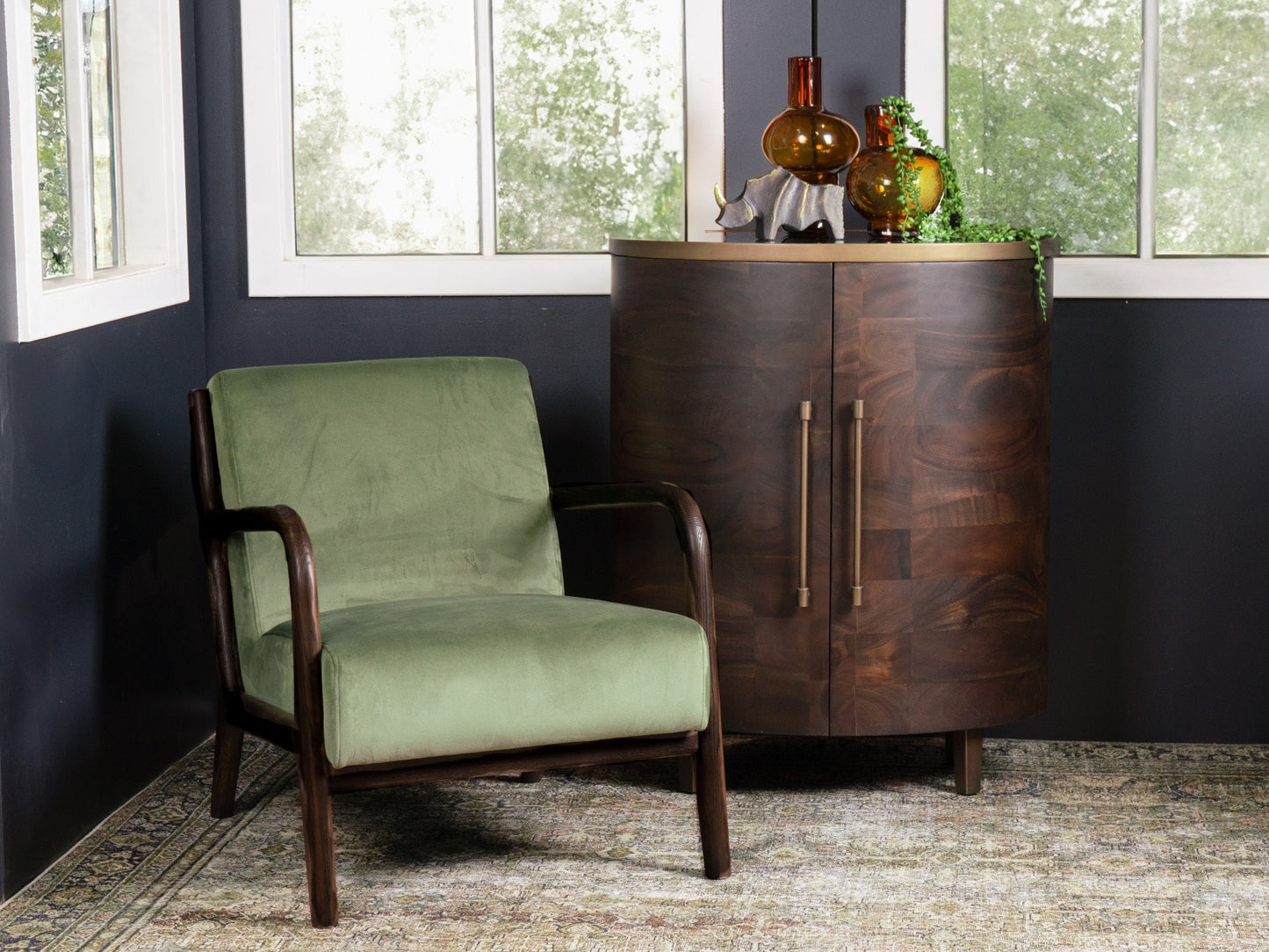 Renfrow Velvet Armchair - Olive