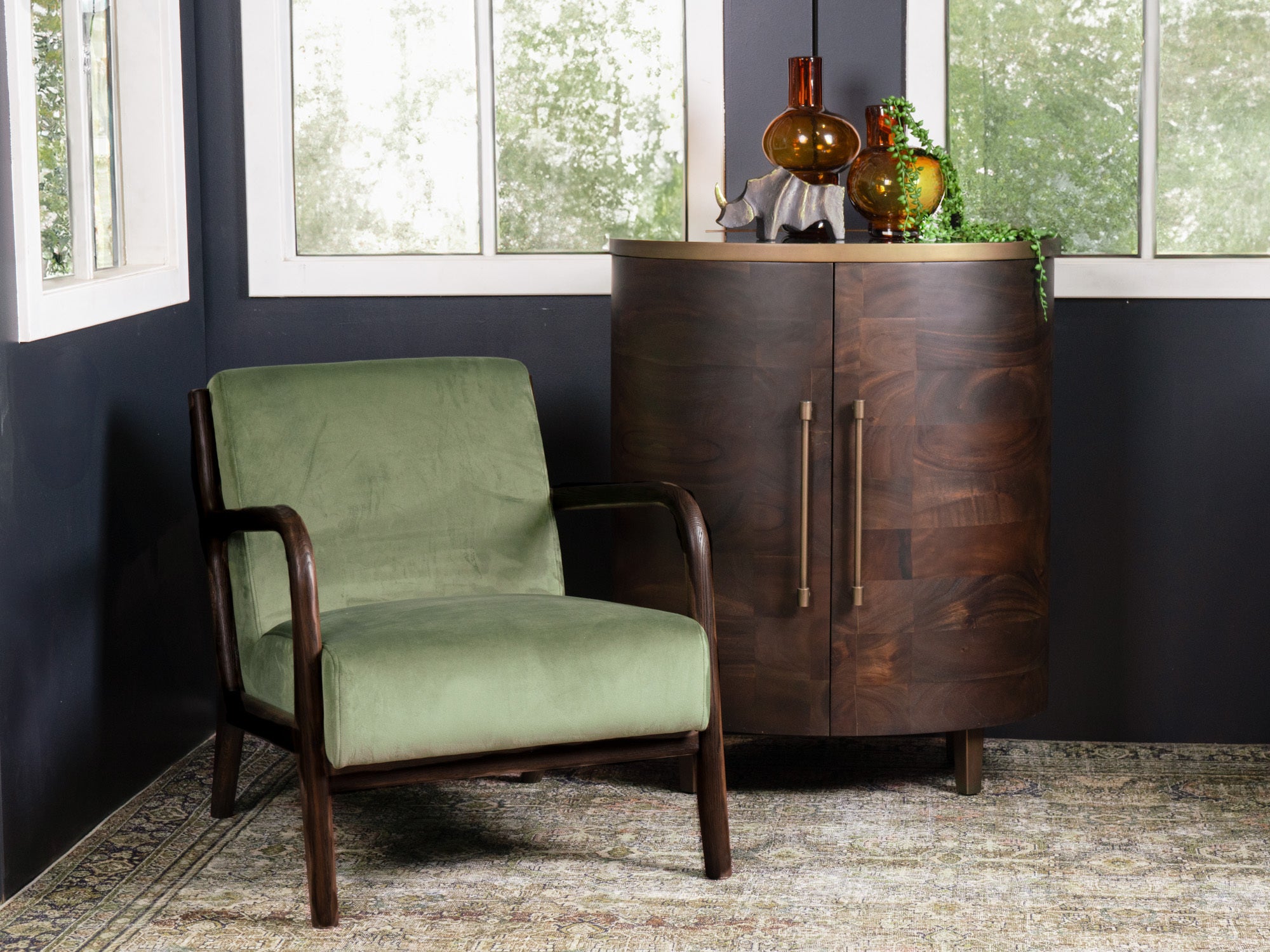 Renfrow Velvet Armchair - Olive