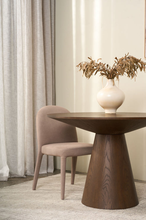 Niche Round Dining Table - Brown Oak 110cm