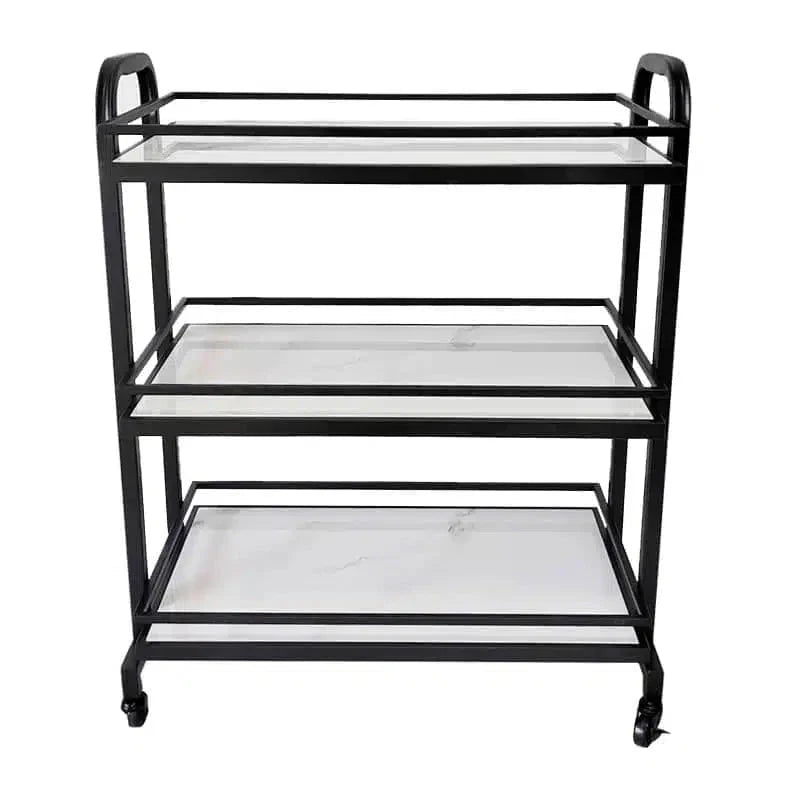 Samui Bar Cart - Black and Faux White Marble