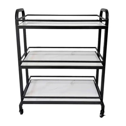 Samui Bar Cart - Black and Faux White Marble