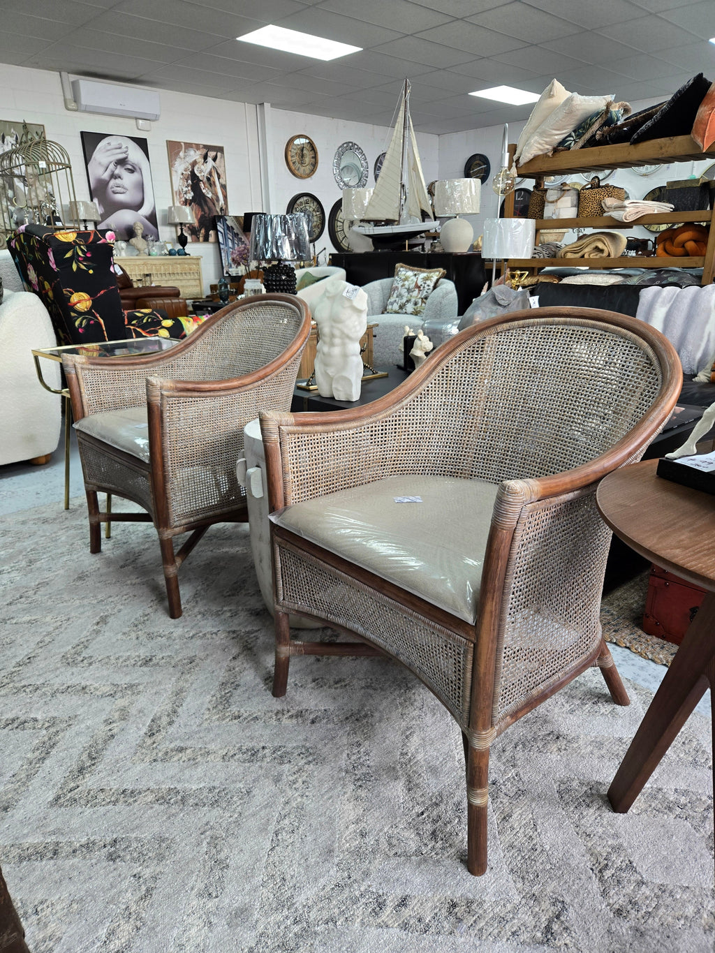 Sanur Rattan Armchair - Smoke Gray/ White Wash & Oatmeal