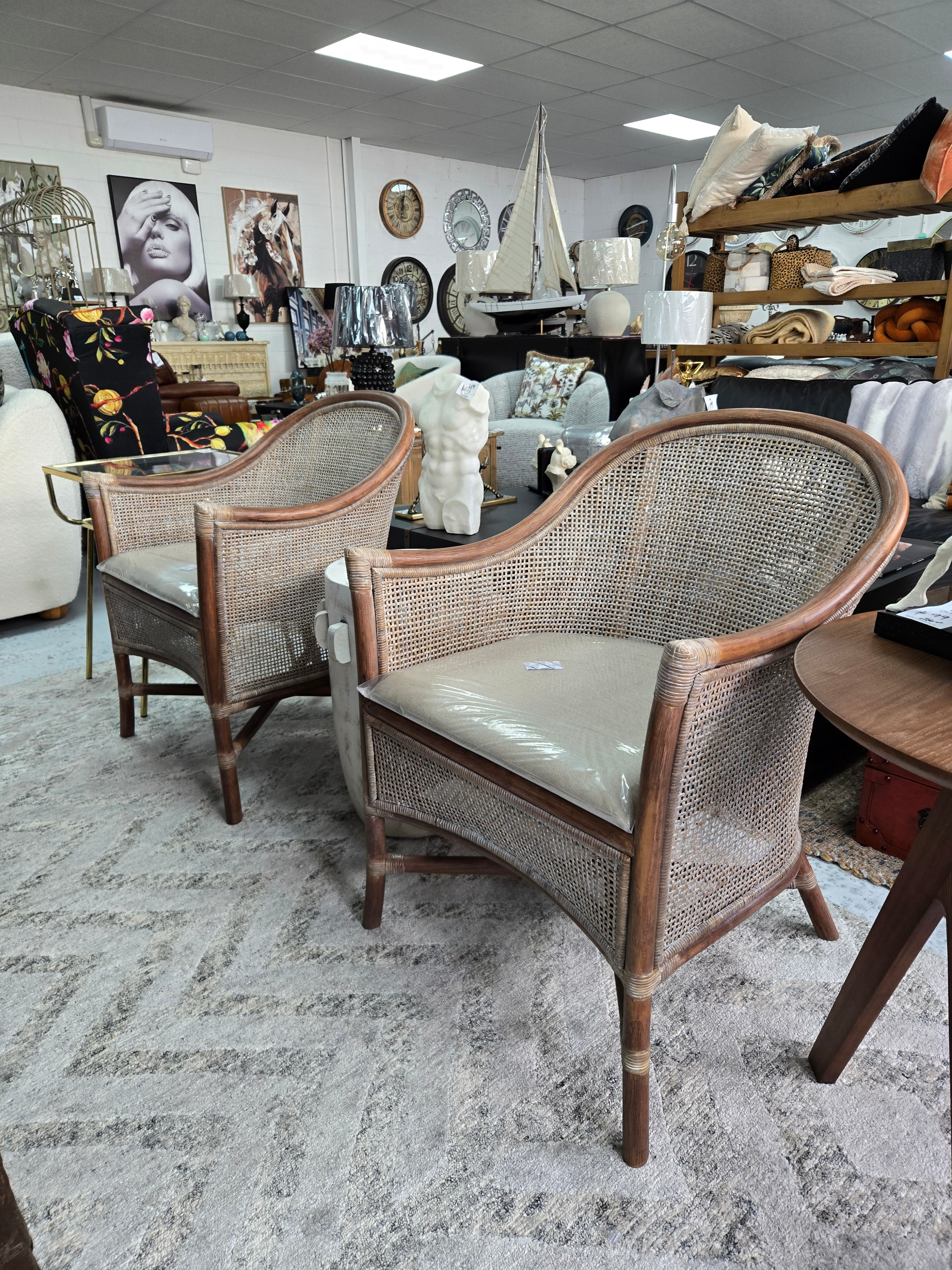 Sanur Rattan Armchair - Smoke Gray/ White Wash & Oatmeal