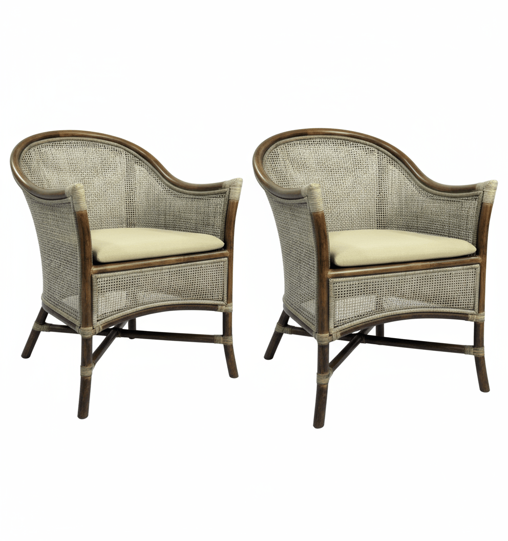 Sanur Rattan Armchair - Smoke Gray/ White Wash & Oatmeal
