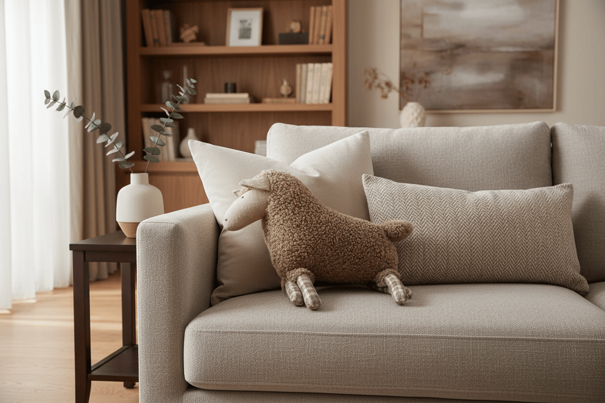 Sheep W/ Tartan Legs Cushion