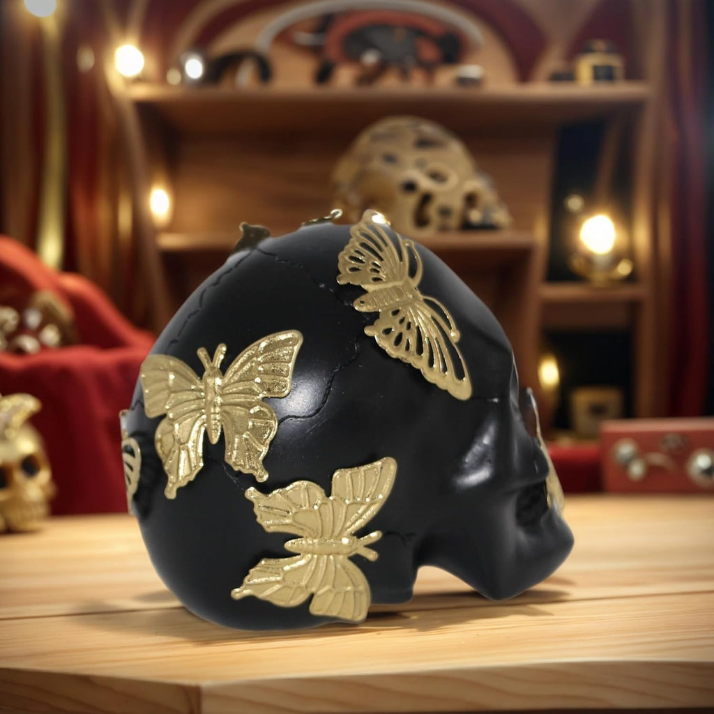 Skull with Metal Butterflies
