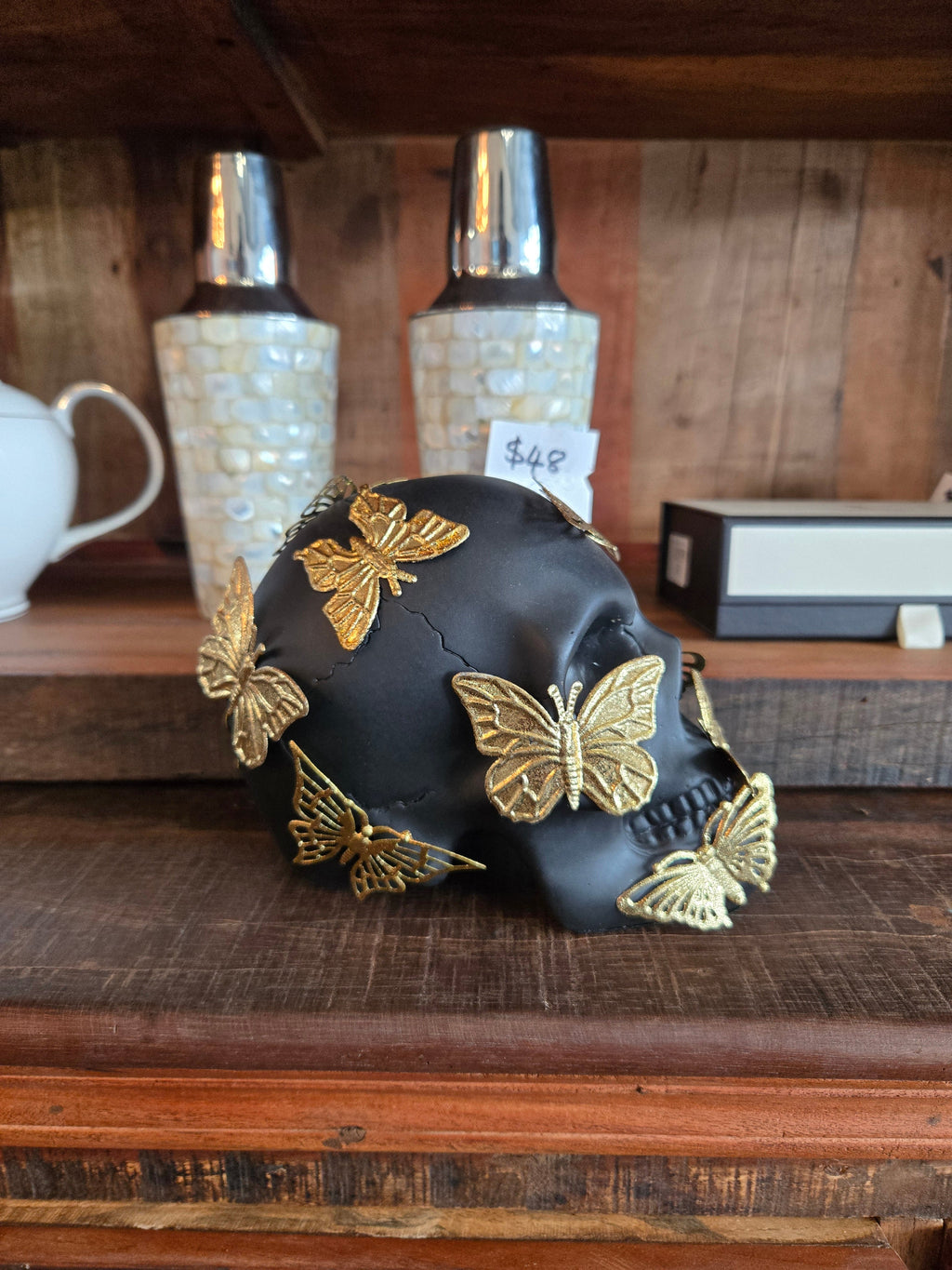 Skull with Metal Butterflies