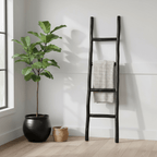 Slim Rustic Wooden Ladder – Black