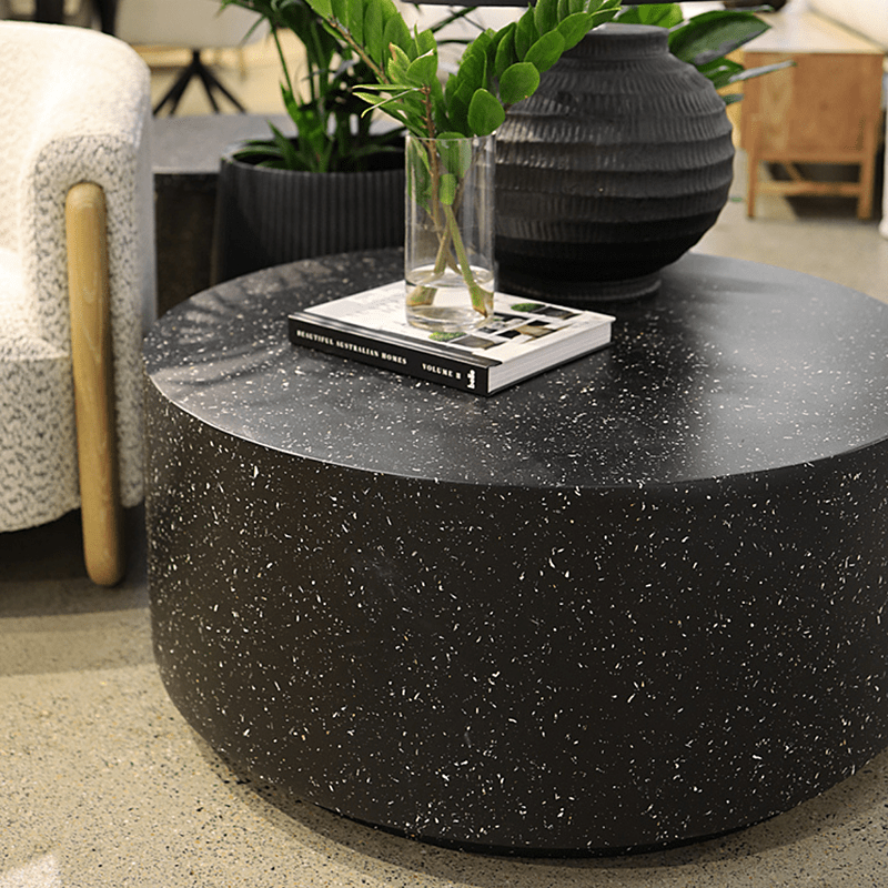 Theo Round Coffee Table - Black Fleck