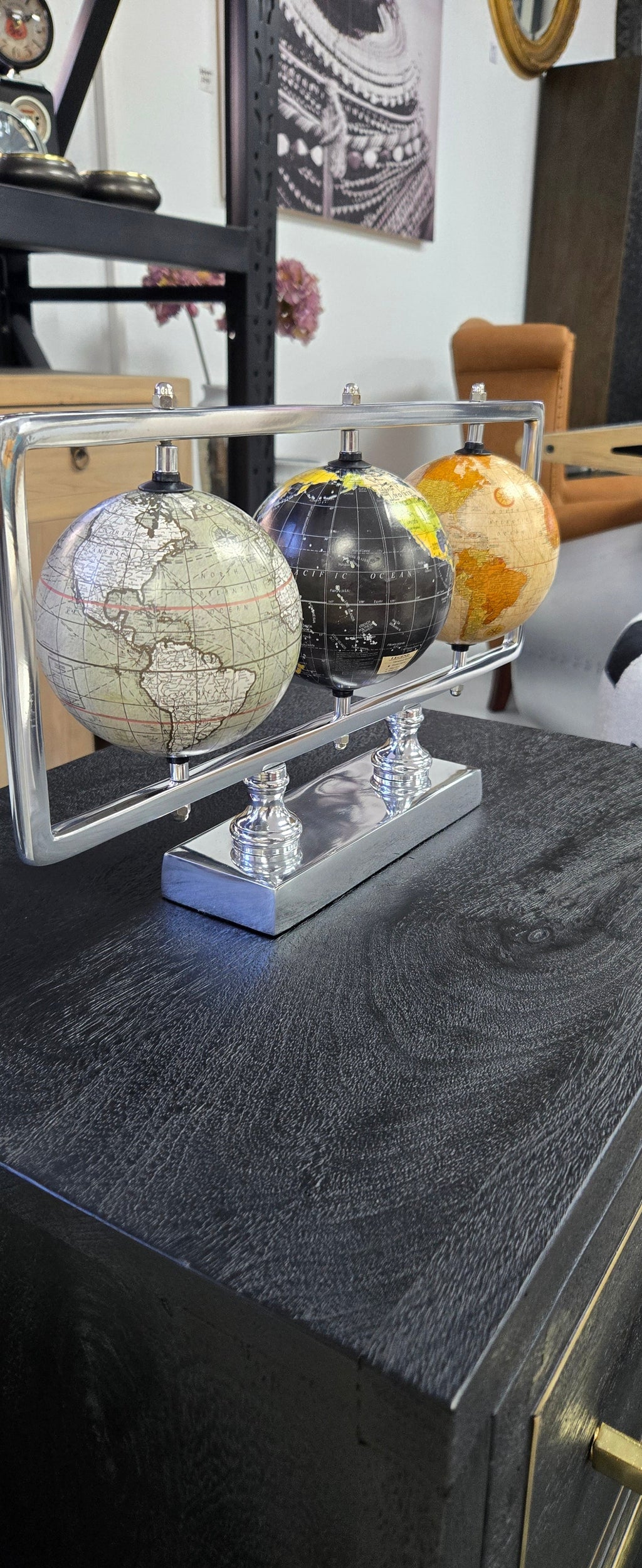 Triple World Globe on Frame
