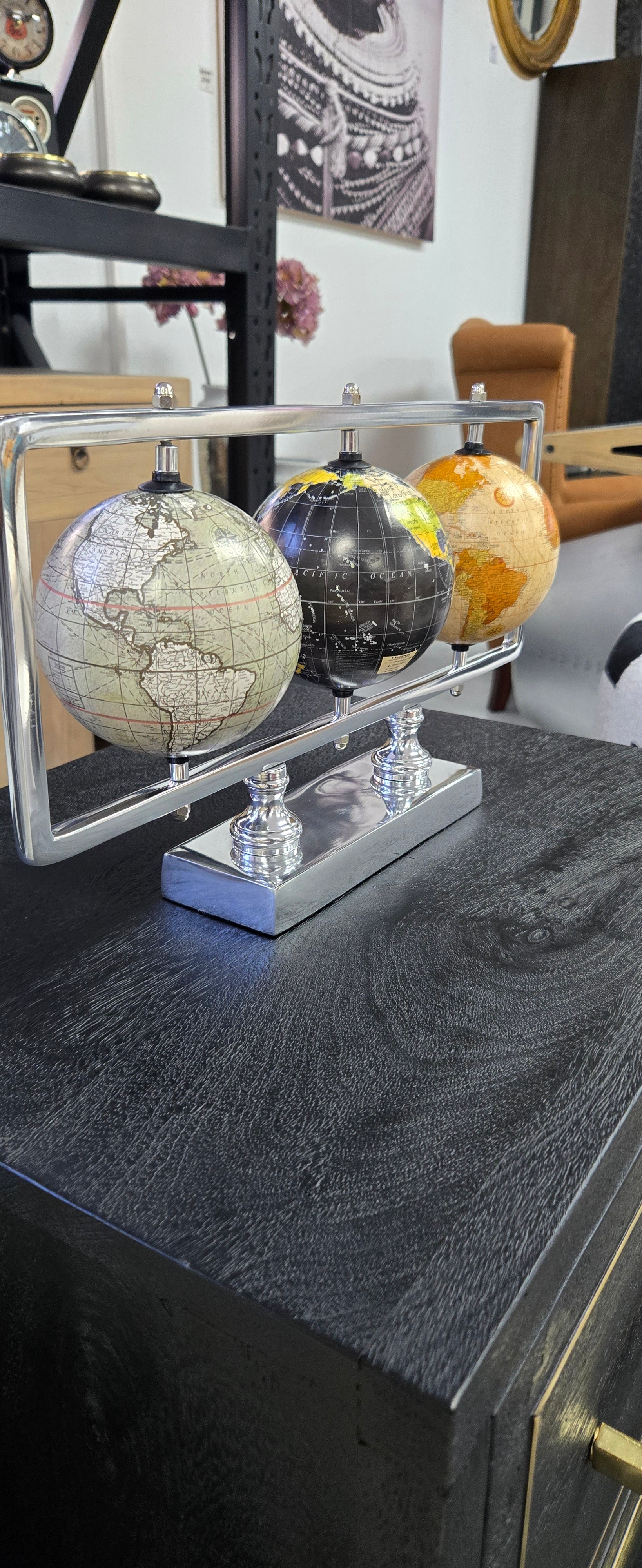 Triple World Globe on Frame
