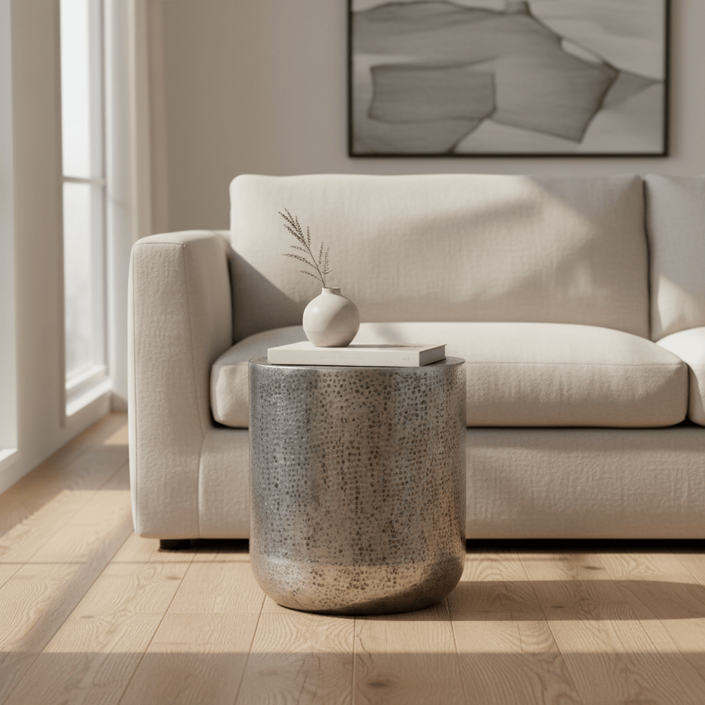 Vienna Aluminum Side Table - Antique Silver at Online8 Furniture Auckland NZ