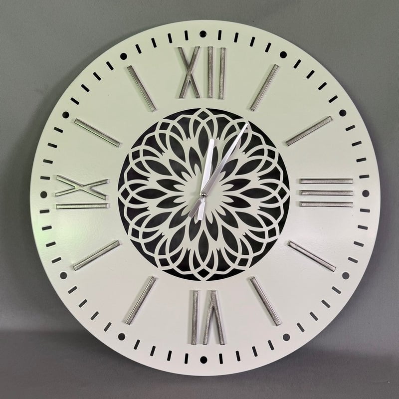 White With Silver Number Clock - 60Cm
