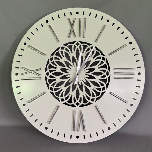 White With Silver Number Clock - 60Cm