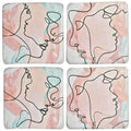 Coasters Abstract Face Resin Set/4