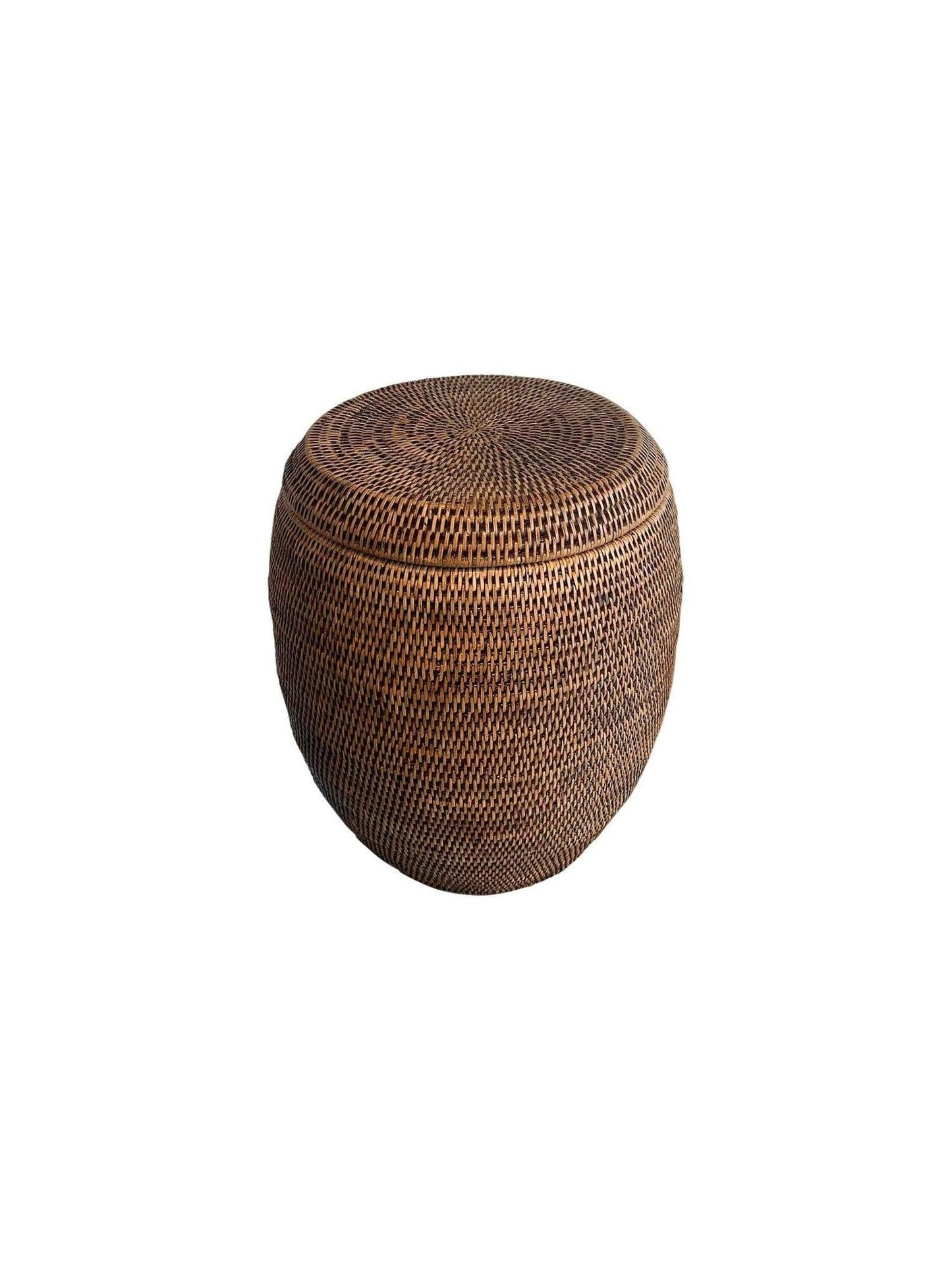 Rattan drum laundry stool