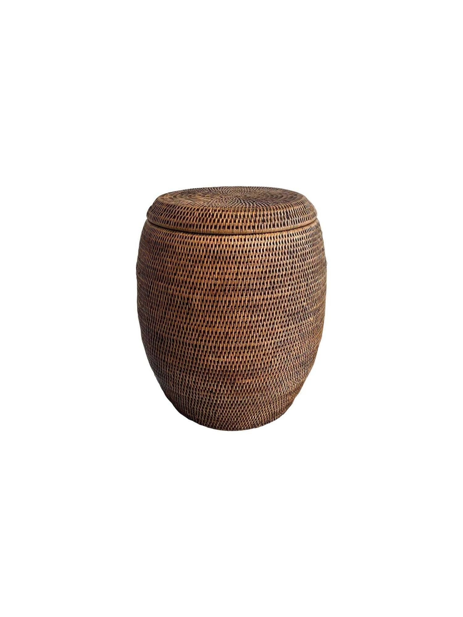 Rattan drum laundry stool