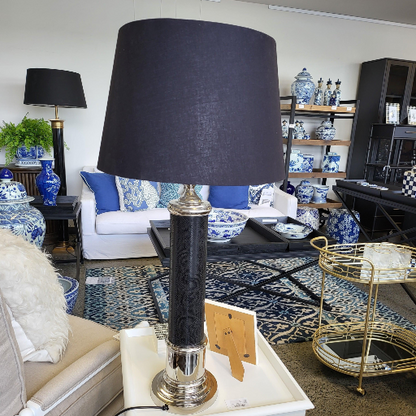 Nickle Plated Black Snake Skin Table Lamp - Large
