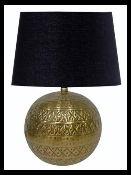 Table Lamp & Shade - Antique Brass / Black Cotton