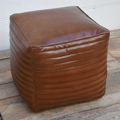Square Buffalo Leather Pouf