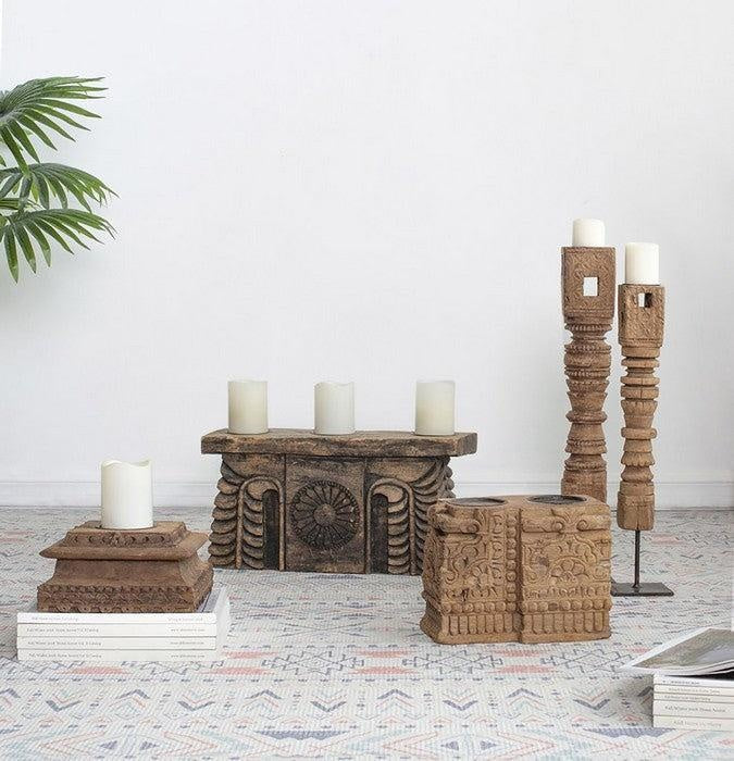Carved Pillar Candle Holder