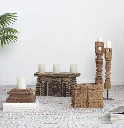 Carved Pillar Candle Holder