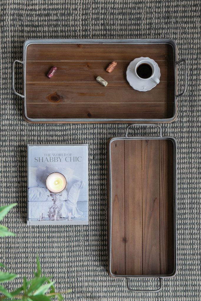 Wood/Metal Trays Set/2